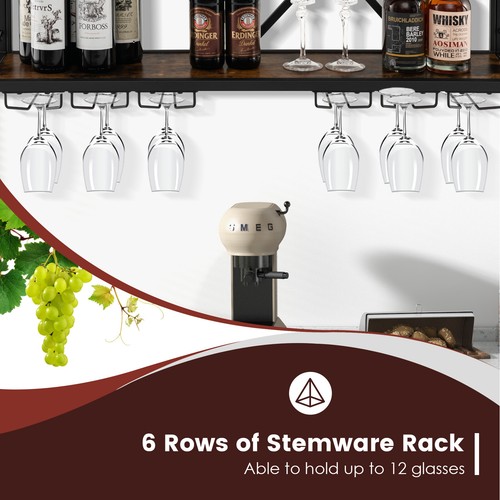 Wall Mounted Wine Rack Industrial Storage Display Shelf Glass Holder Kitchen - Picture 6 of 9