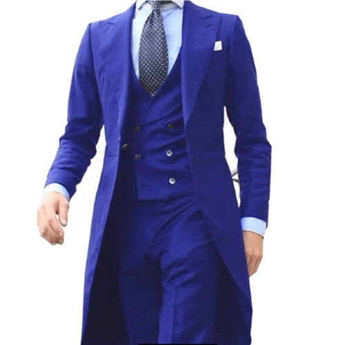 Men Formal Suit Long Blazer Jacket+Vest+Pants 3 Pieces Set New Male Costume - Picture 4 of 27