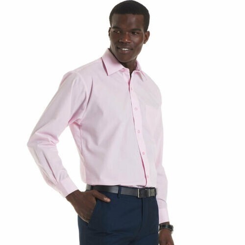 Mens Poplin Long Sleeve Shirt Formal Office Workwear Smart Plain Top Easy Care - Picture 3 of 13