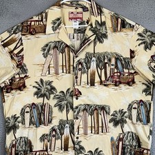 RJC Shirt Mens 2XL 102C Tan Woodie Surf Tropical Hawaiian Button-Up Made In USA