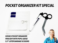 3 Piece Nurse Kit - Pocket Organizer Medical Penlight  Lister Scissor - NKSP
