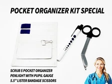 3 Piece Nurse Kit - Pocket Organizer Medical Penlight & Lister Scissor - #NKSP