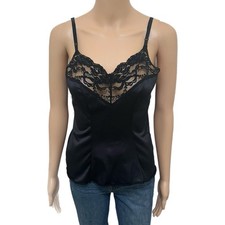 Vintage Vassarette Lingerie Top 80s Black Lace Camisole Tank Top - Size Small