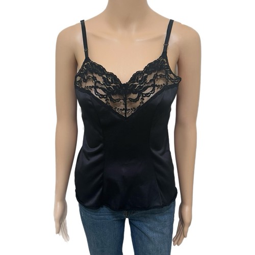 Vintage Vassarette Lingerie Top 80s Black Lace Camisole Tank Top - Size Small