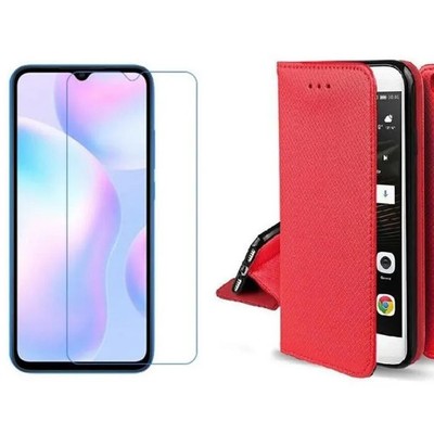 Case For Xiaomi Redmi 9C / 10A + Tempered Glass Wallet Cover Red