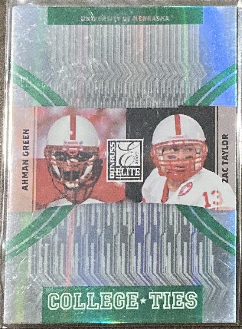 Ahman Green / Zac Taylor 2007 Donruss Elite College Ties Green /800 Nebraska