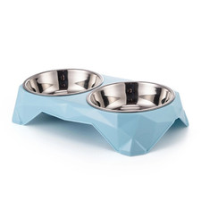 Medium Double Dog Bowl Dark Blue Non Slip Stainless Steel for Food and Water UK