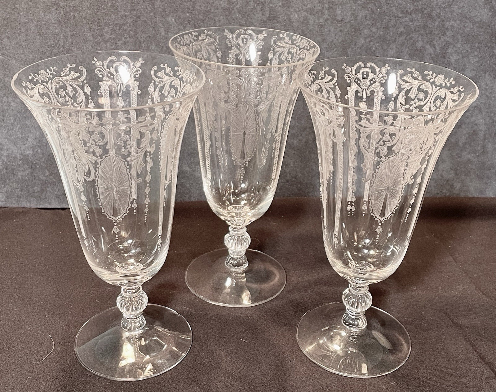 FREE SHIPPING 3 Vintage Crystal Cambridge Candlelight Iced Tea Glasses Goblets
