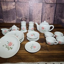 Vintage MINI Porcelain Tea Set   Pink Rose Floral Design, 17 Pieces
