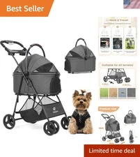 Dark Grey Pet Stroller for Medium/Small Dogs & Cats - Comfort & Style On-the-Go
