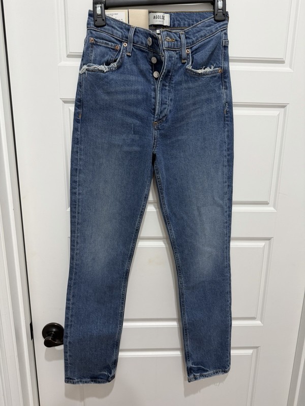 AGOLDE Riley Long High Rise Straight Jeans stretch button fly dark wash size 23