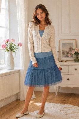Noa Noa Blue Viscose Polka Dot A-Line Skirt Size 38 Sleeves? (M) Knee Length