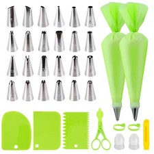 Piping Bags and Tips Set 35Pcs 24 Tips 2 Reusable Pastry Bags 12 Inch Baking Kit