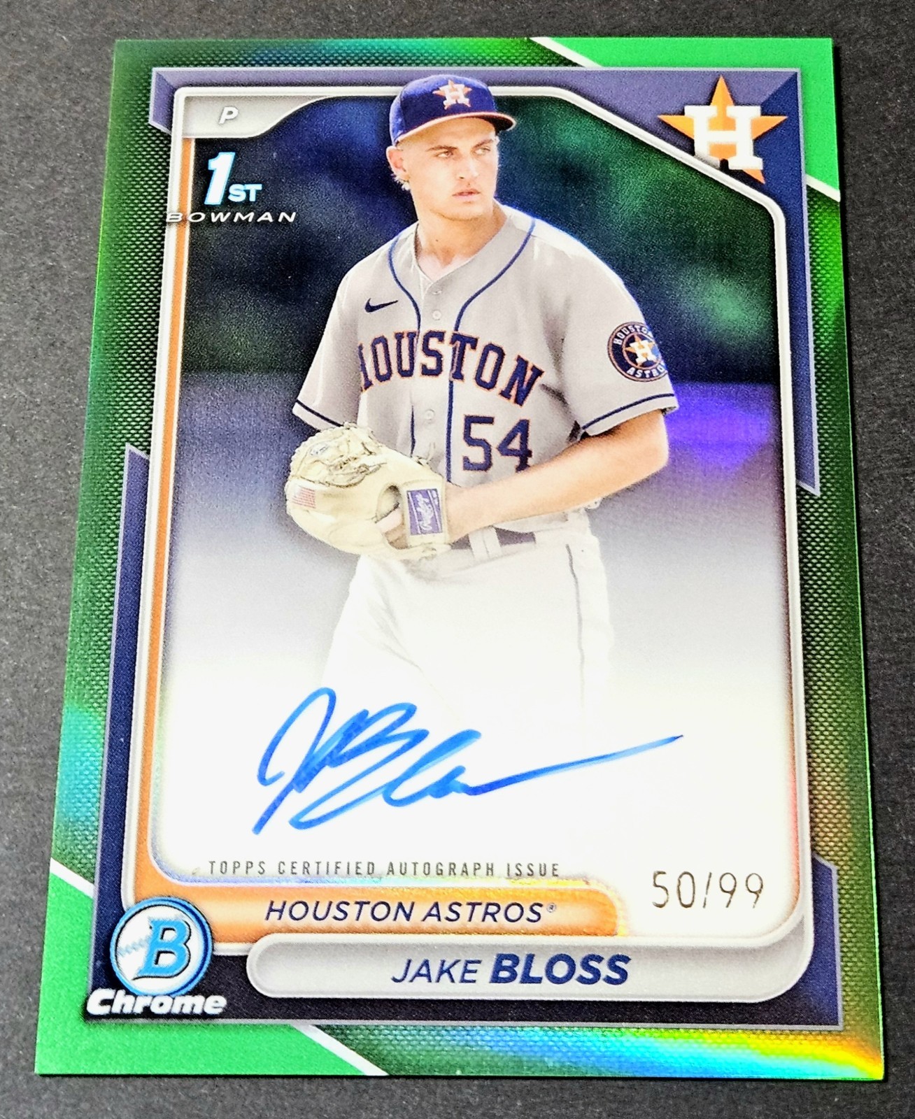 Jake Bloss 1st Bowman Auto /99 Green 2024 Chrome Rookie #CPA-JB Refractor