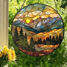 Mountain Range: Stained Glass Style Window Hanging