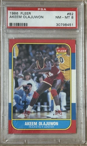 🔥1986-87 FLEER basketball #82 AKEEM OLAJUWON PSA 8 Houston rockets hof goat🔥
