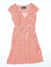Principles Damen rot geometrisches Muster Viskose A-Linie Gr&ouml;&szlig;e 8 V-Ausschnitt Pullover