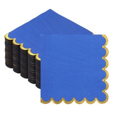200 Pcs Scalloped Cocktail Napkins with Gold Foil(5 x 5 Inch, Dark Blue)