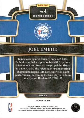 Joel Embiid - 2023-24 Panini Select Basketball - Cracked-ice Prizm #4 - Bild 2 von 2
