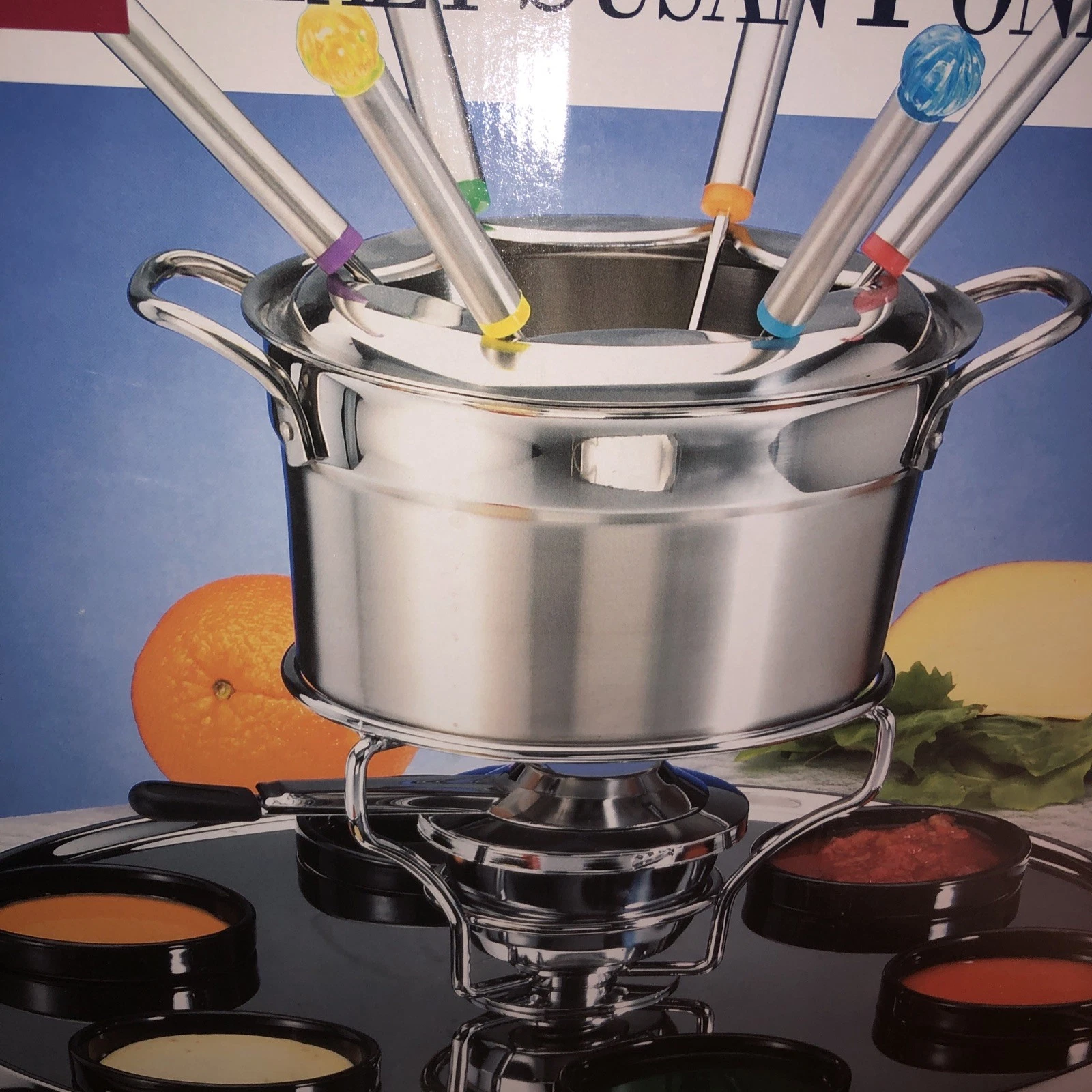 Roshco 18” STAINLESS STEEL LAZY SUSAN Rotating Fondue Set NEW