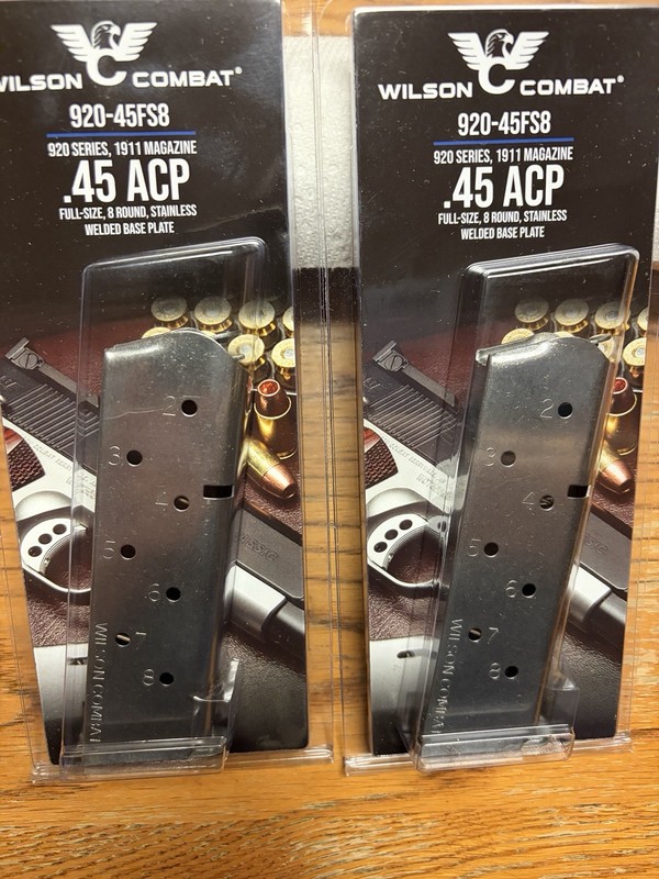 (2) Wilson Combat 920-45FS8 45 ACP 8-Round Handgun Magazines Factory New
