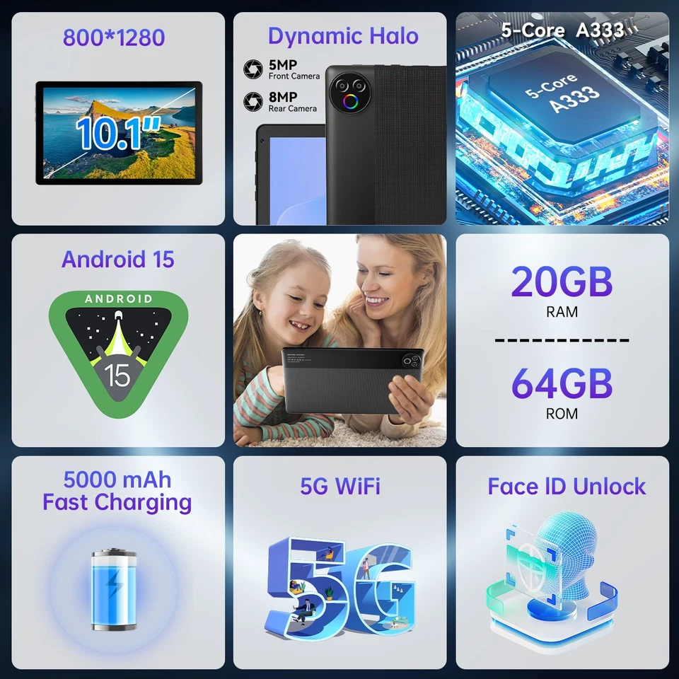 Android 15 Tablet 10 Inch 20GB+64GB (1TB TF) IPS WiFi 5000mAh 6-Core 2025 NEW - Image 3 of 4