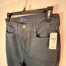 GAP High Rise Vintage Slim Corduroy Pants 4/27R Dark Green/Blue NWT