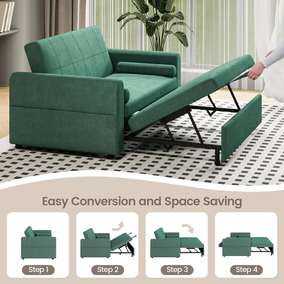 2 Seater Sofa Bed, 3-in-1 Convertible Fabric Pull Out Sleeper Sofa with Backrest - Image 3 of 4