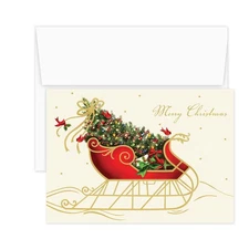 Masterpiece Holiday Sleigh Christmas Cards / 15 Traditional Holiday Cards Wit...
