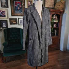 Melloday Plaid Long Blazer Black White Check Lightweight Tailored Office Chic M
