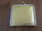 VINTAGE METALLIC GOLD TONE PADDED DOUBLE MIRROR COMPACT