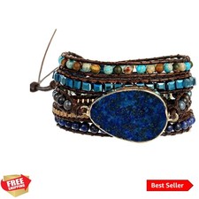 Women Boho Handmade Natural Stone Crystal Leather Bead Wrap Bracelets Collection
