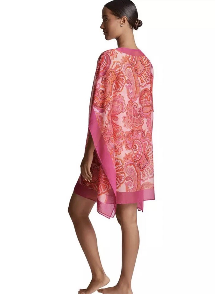 NUEVO CON ETIQUETAS Ralph Lauren Mujer Rojo Rosa Naranja Chifón Túnica Cubrir Talla S $135 Foto 2 de 4