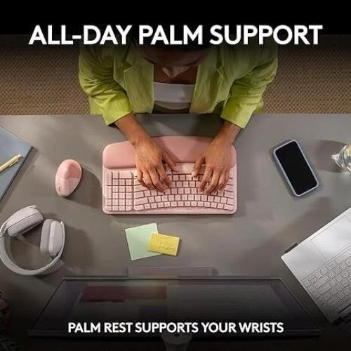 Logitech Wave Keys Rose Wireless Ergonomic Keyboard Comfortable Natural Typing - Image 4 of 4