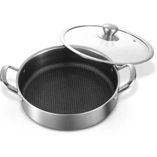 Stainless Steel Saute Pan 12 inch Deep Frying Pan 5 Qt Nonstick Skillet with Lid