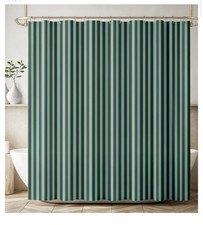 Green/Teal Striped Waterproof Fabric Shower Curtain 72 x 72 for Bathtub/Shower