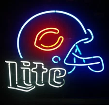 US STOCK Miller Lite Chicago Bears Helmet 17"x14" Neon Sign Light Bar Man Cave