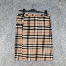 Gonna Burberry vintage taglia UK 14 marrone lana nova check wrap kilt Londra anni 90
