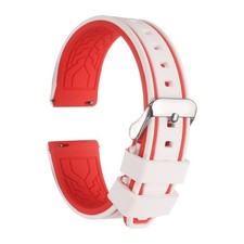 Silicone Watch Bands 22mm Soft Watch Bands with Silver Buckle, White Red