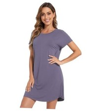 Womens Bamboo Viscose Nightgowns Soft Short Sleeve Sleep Small C-purplish Grey