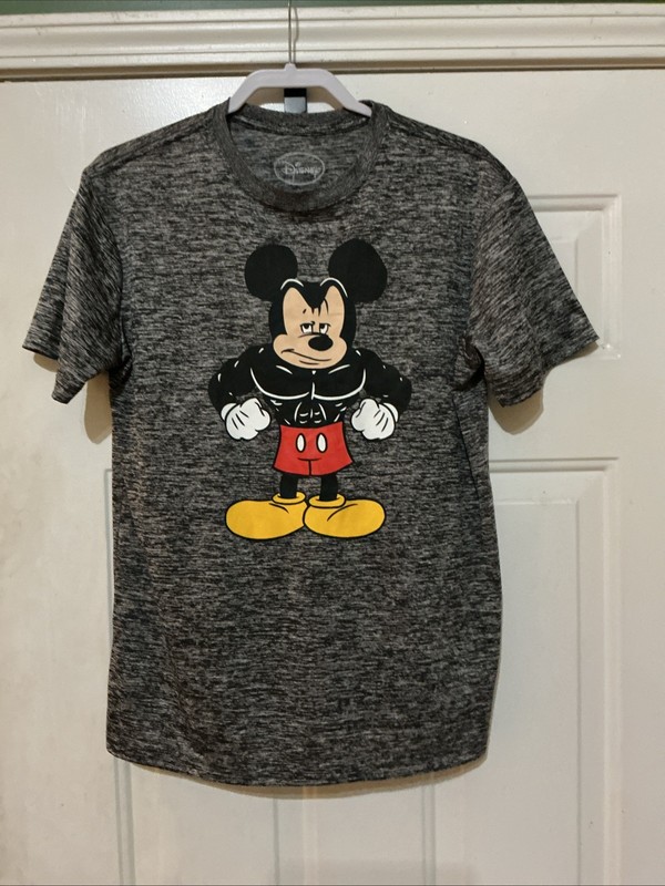 DISNEY Adult t-shirt Muscle Buff Mickey Mouse Grey Space-Dye Size Medium