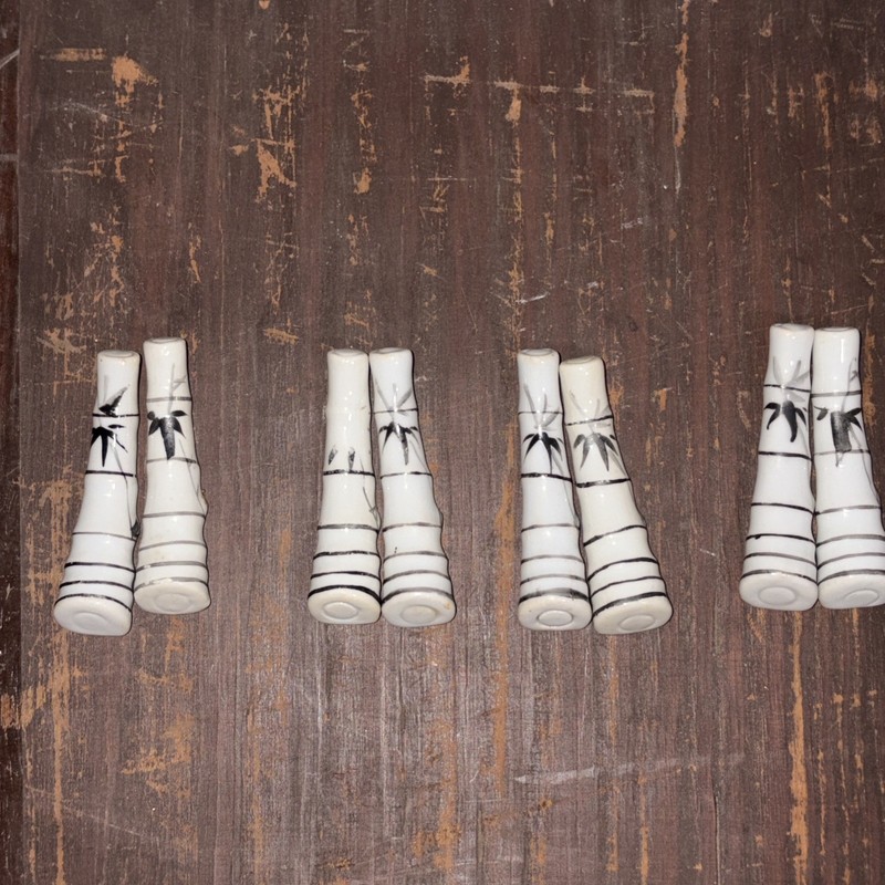 Chinese Chopstick Rests Spoon Fork Holder Ceramic Bamboo Design Set of 4 
