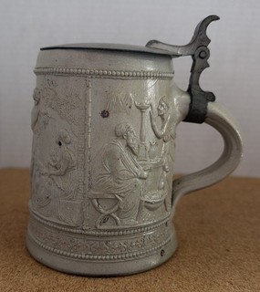 Antique Glazed German Stoneware Beer Stein Greek Roman Images 0.5L