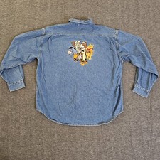Disney Store Denim Embroidered Long Sleeve Shirt Winnie the Pooh Friends Vintage