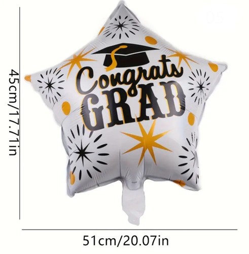 5pc Congrats Grad Graduation Balloons, Gold , Silver , Black - Picture 2 of 6