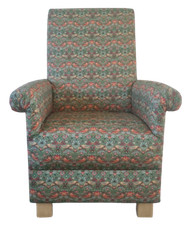 William Morris Strawberry Thief Fabric Adult Armchair Chair Birds Sage Green