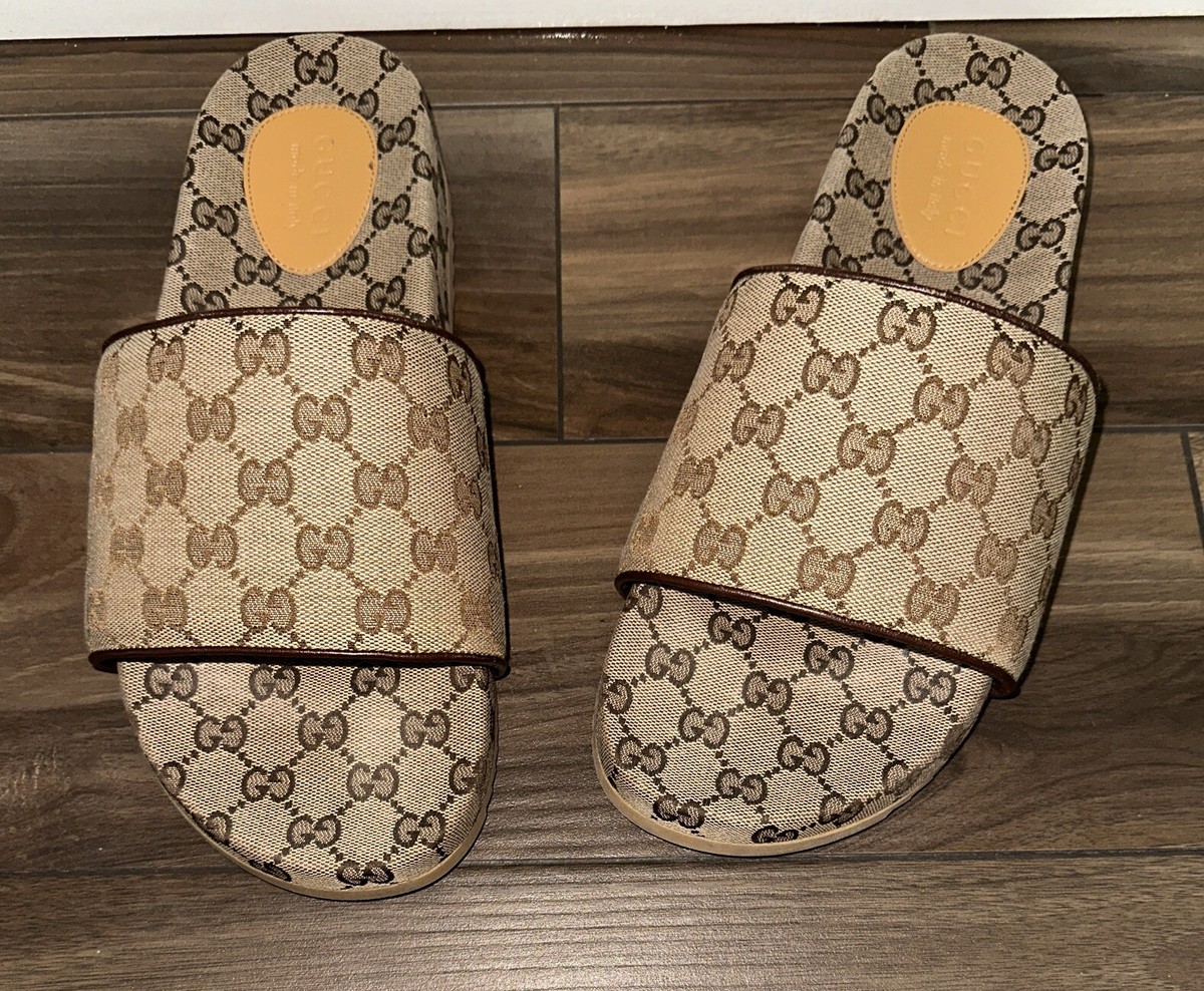 Men's Gucci GG Monogram Sandals Beige Canvas Size 11 G/11.5