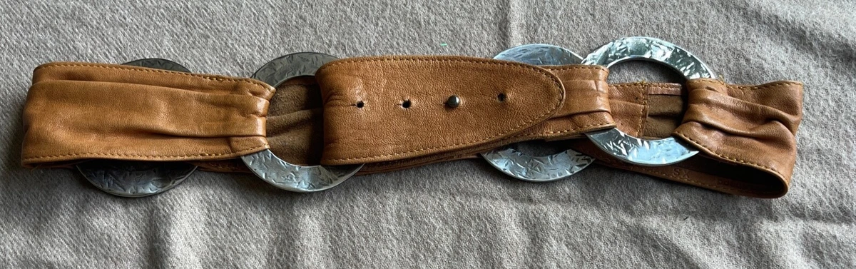 Vintage tan brown braided leather belt/boho/hippie leather link belt/small 70s Boho Woven Waist Belt | Earthy Stripes | Mercari main image 3