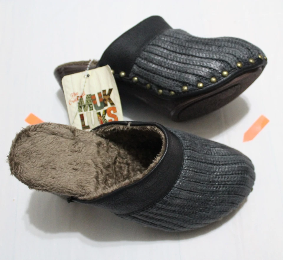 MUK LUKS women's KAMERYN GREY FAUX FUR LINED MULE SHOES US 7M - Image 2 of 4