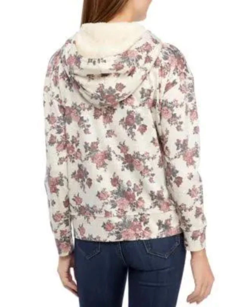 OFF WHITE Felpa Pullover Felpa con Cappuccio Sherpa Floreale NUOVE DIREZIONI Jr. XL Reg. L rosa avorio